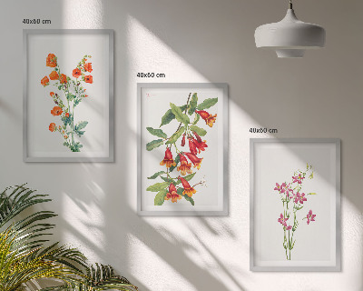 Conjunto de 3 quadros com moldura Pintura floral retrô vintage