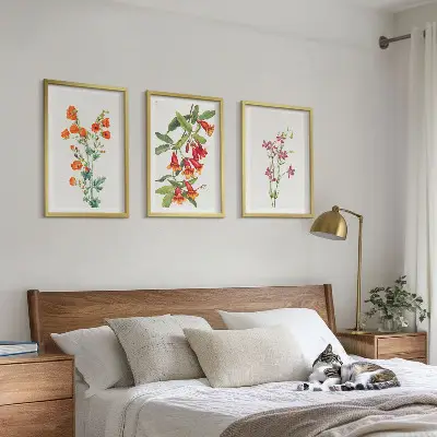 Conjunto de 3 quadros com moldura estampa de pintura floral retrô vintage