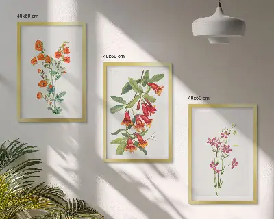 Conjunto de 3 quadros com moldura estampa de pintura floral retrô vintage
