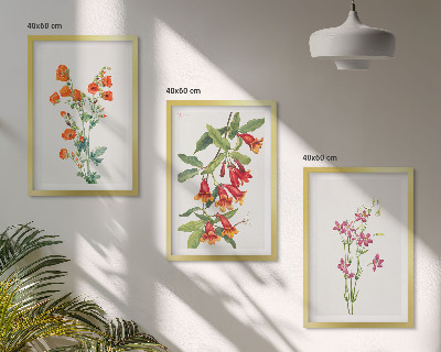 Conjunto de 3 quadros com moldura Pintura floral retrô vintage