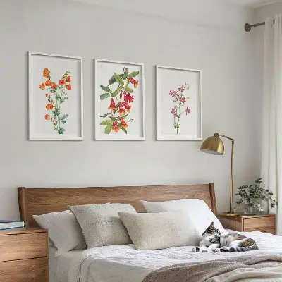 Conjunto de 3 quadros com moldura estampa de pintura floral retrô vintage