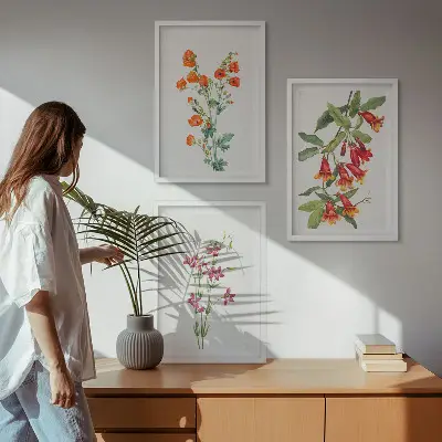 Conjunto de 3 quadros com moldura estampa de pintura floral retrô vintage