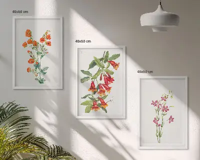 Conjunto de 3 quadros com moldura estampa de pintura floral retrô vintage