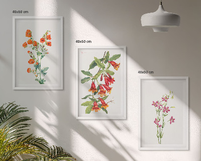 Conjunto de 3 quadros com moldura Pintura floral retrô vintage