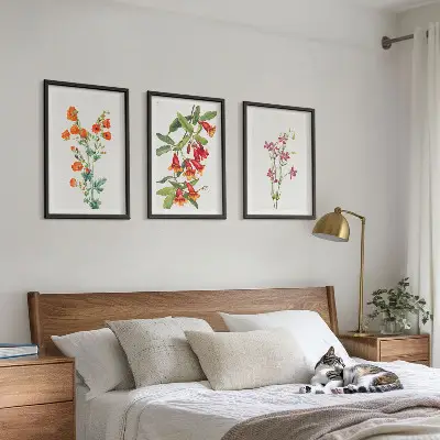 Conjunto de 3 quadros com moldura estampa de pintura floral retrô vintage