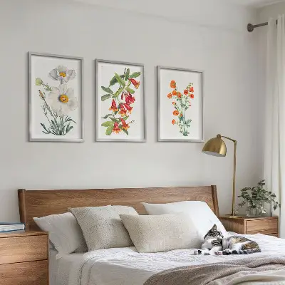 Conjunto de quadros para sala de estar estampa de arranjos florais retrô