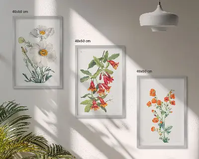 Conjunto de quadros para sala de estar estampa de arranjos florais retrô