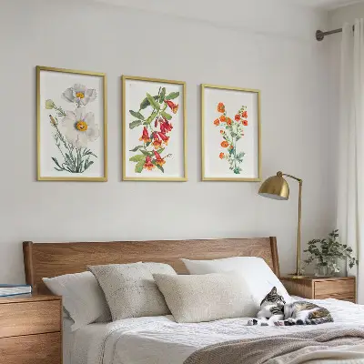 Conjunto de quadros para sala de estar estampa de arranjos florais retrô