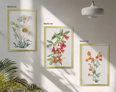 Conjunto de quadros para sala de estar estampa de arranjos florais retrô