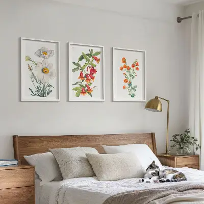 Conjunto de quadros para sala de estar estampa de arranjos florais retrô