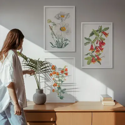 Conjunto de quadros para sala de estar estampa de arranjos florais retrô