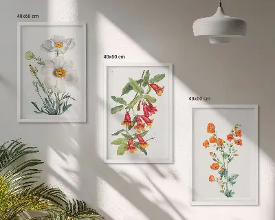 Conjunto de quadros para sala de estar estampa de arranjos florais retrô