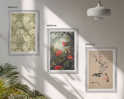 Conjunto de 3 quadros com moldura Flores, pássaros, natureza