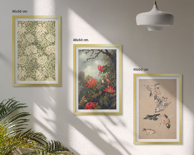 Conjunto de 3 quadros com moldura Flores, pássaros, natureza