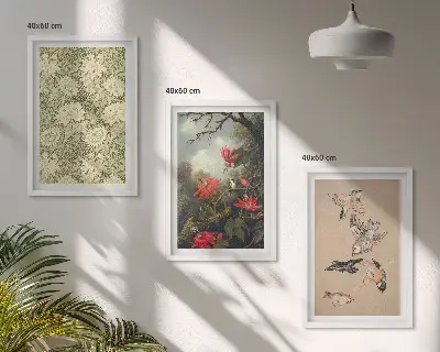 Conjunto de 3 quadros com moldura com estampas de flores, pássaros e natureza