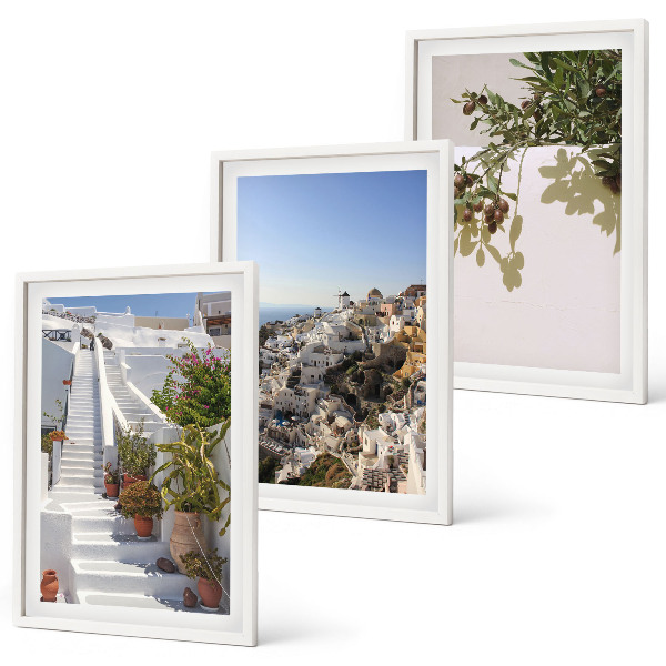 Conjunto de quadros para sala de estar Escadaria branca com vista para Santorini
