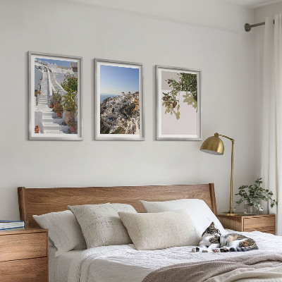 Conjunto de quadros para sala de estar Escadaria branca com vista para Santorini