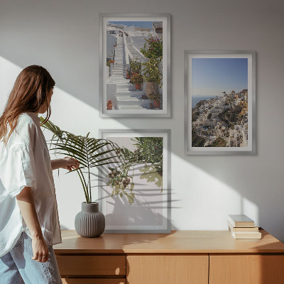 Conjunto de quadros para sala de estar Escadaria branca com vista para Santorini