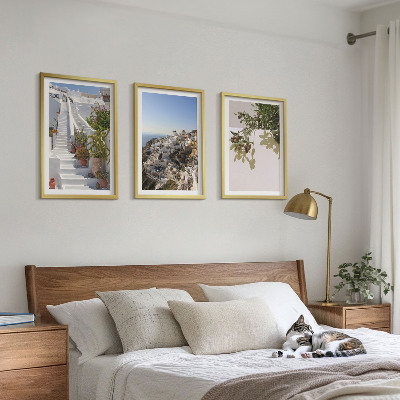 Conjunto de quadros para sala de estar Escadaria branca com vista para Santorini