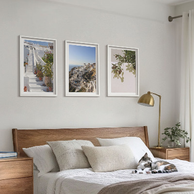 Conjunto de quadros para sala de estar Escadaria branca com vista para Santorini