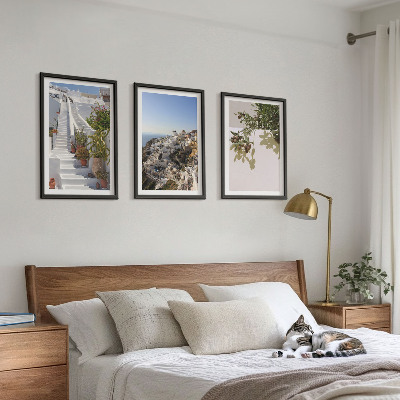 Conjunto de quadros para sala de estar Escadaria branca com vista para Santorini