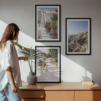 Conjunto de quadros para sala de estar Escadaria branca com vista para Santorini