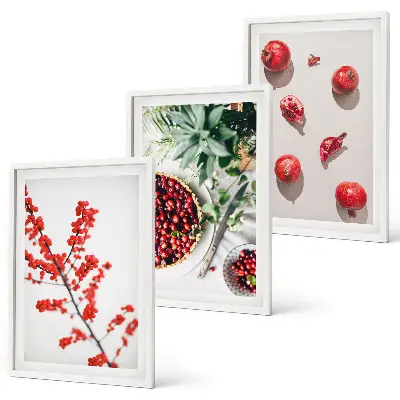 Composição de quadros moderna com temática de frutos vermelhos em estilo minimalista