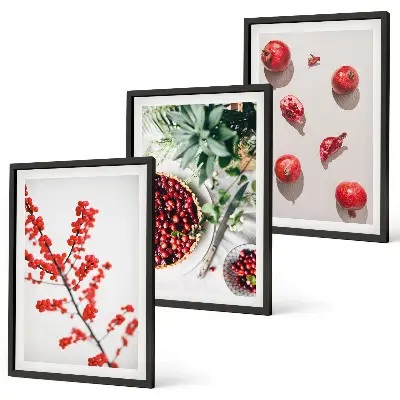 Composição de quadros moderna com temática de frutos vermelhos em estilo minimalista
