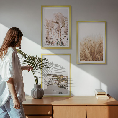Conjunto de quadros para sala de estar Campos de capim-dos-pampas e uma praia boêmia
