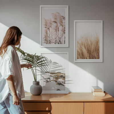 Conjunto de quadros para sala de estar Campos de capim-dos-pampas e uma praia boêmia