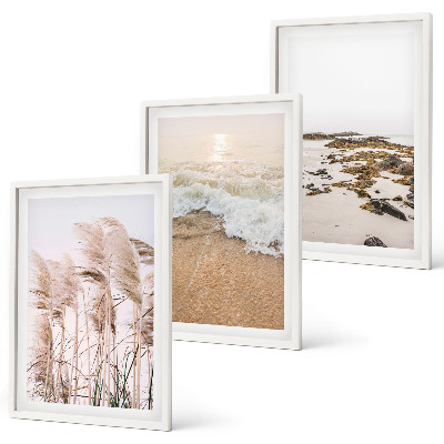 Composição de quadros moderna Grama de praia, ondas, pedras, estilo boho