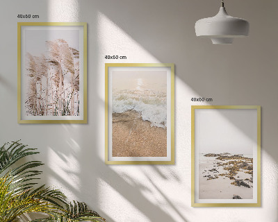 Composição de quadros moderna Grama de praia, ondas, pedras, estilo boho