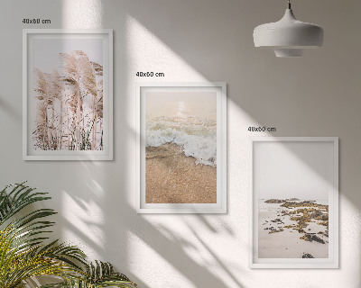 Composição de quadros moderna Grama de praia, ondas, pedras, estilo boho