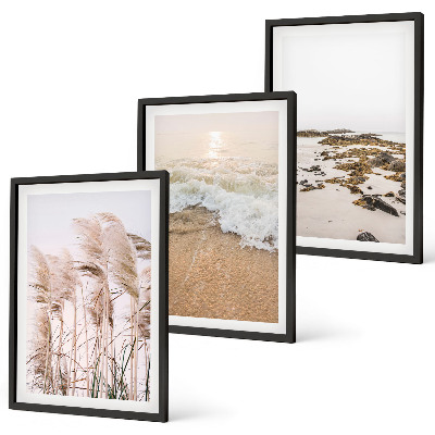 Composição de quadros moderna Grama de praia, ondas, pedras, estilo boho