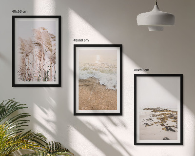 Composição de quadros moderna Grama de praia, ondas, pedras, estilo boho