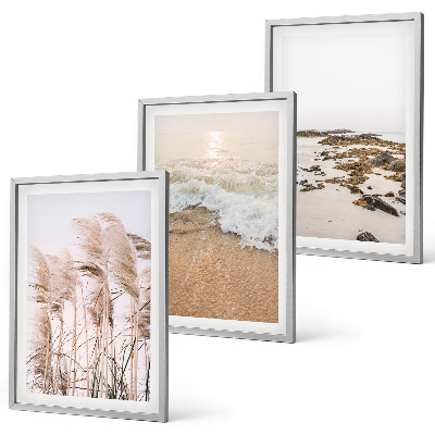 Composição de quadros moderna Grama de praia, ondas, pedras, estilo boho
