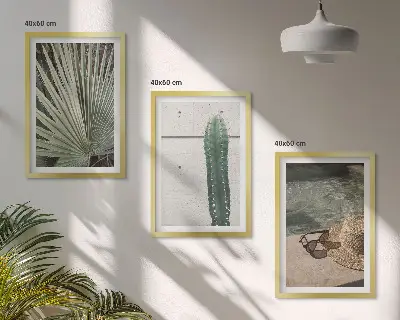 Conjunto de quadros para sala de estar com temática de acessórios para plantas tropicais