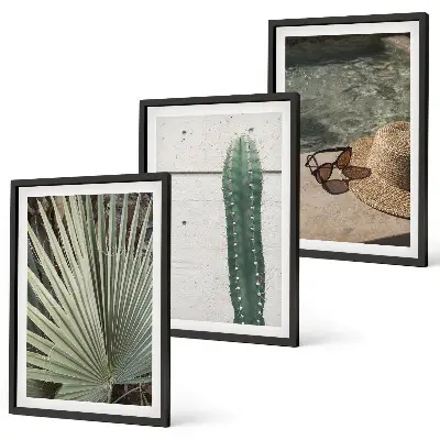 Conjunto de quadros para sala de estar com temática de acessórios para plantas tropicais