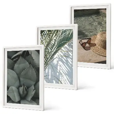 Conjunto de quadros para sala de estar com estampas de plantas tropicais para férias