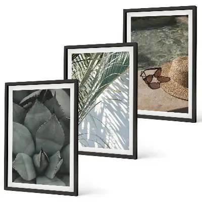 Conjunto de quadros para sala de estar com estampas de plantas tropicais para férias