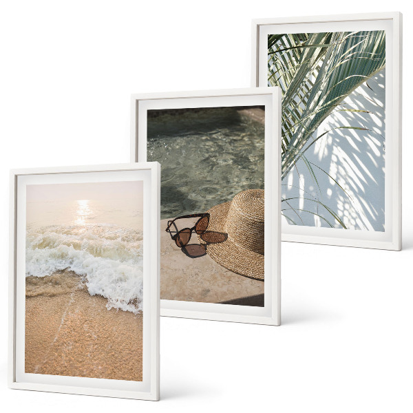 Conjunto de quadros para sala de estar Chapéu de praia aquático, óculos de sol