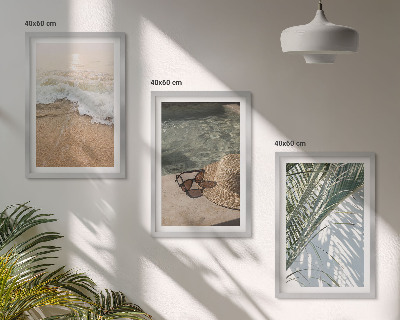 Conjunto de quadros para sala de estar Chapéu de praia aquático, óculos de sol