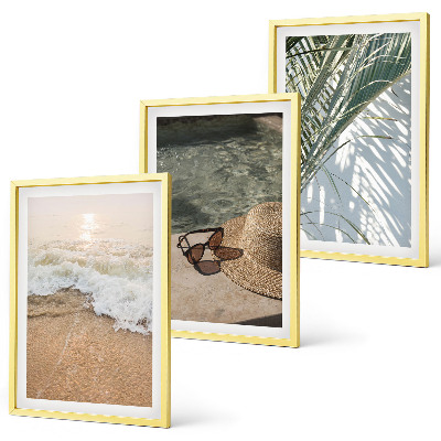 Conjunto de quadros para sala de estar Chapéu de praia aquático, óculos de sol
