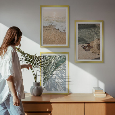 Conjunto de quadros para sala de estar Chapéu de praia aquático, óculos de sol