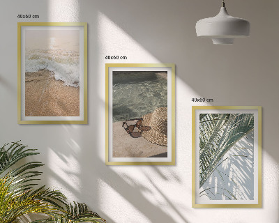 Conjunto de quadros para sala de estar Chapéu de praia aquático, óculos de sol