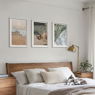 Conjunto de quadros para sala de estar Chapéu de praia aquático, óculos de sol