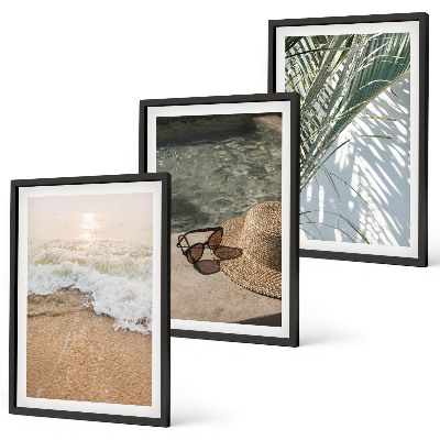 Conjunto de quadros para sala de estar Chapéu de praia aquático, óculos de sol