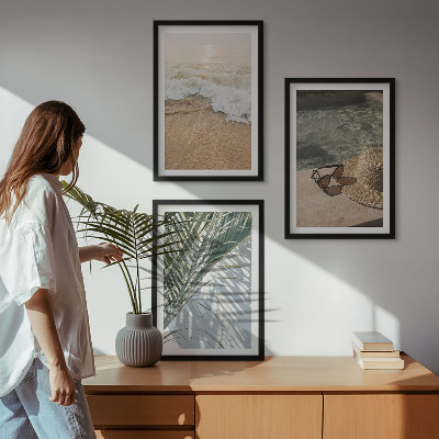 Conjunto de quadros para sala de estar Chapéu de praia aquático, óculos de sol