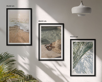 Conjunto de quadros para sala de estar Chapéu de praia aquático, óculos de sol