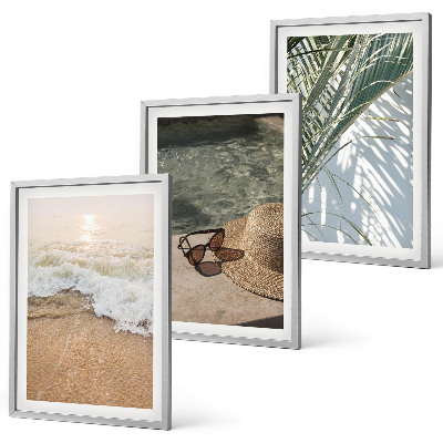 Conjunto de quadros para sala de estar Chapéu de praia aquático, óculos de sol
